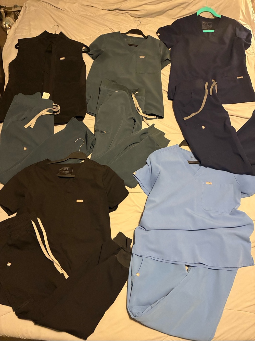 Figs Scrub Tops & Pants Set - Black, Navy, Green, Light Blue